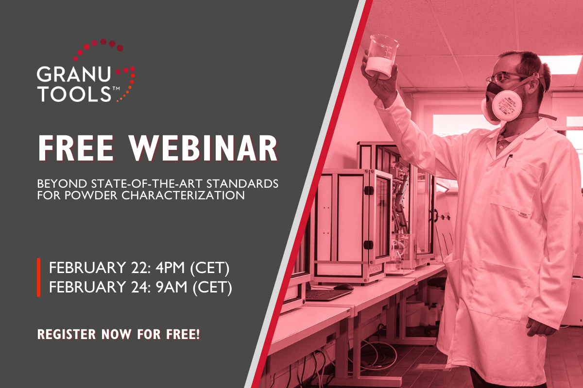 banner of our next webinar in february 2022 focusing on Beyond state-of-the-art standards for powder characterization